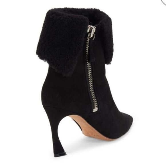 Alexandre Birman Mirabella 85 Curvy Shearling Suede Booties IT 39 / US 8-8.5 Bla - Picture 3 of 16